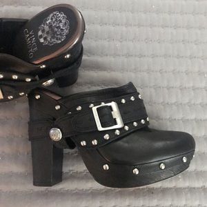 Vince Camuto Black Leather Studded Mule/clog